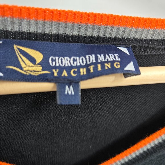Giorgio Di Mare Yachting LOGO Black Orange Trim V-Neck 100% Cotton Long Sleeve - Picture 2 of 14